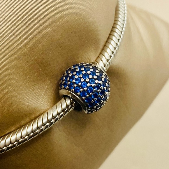 EUC Pandora 791051NCB Sterling Silver Pave Lights Charm w/ Blue Nano Crystal - Picture 6 of 13